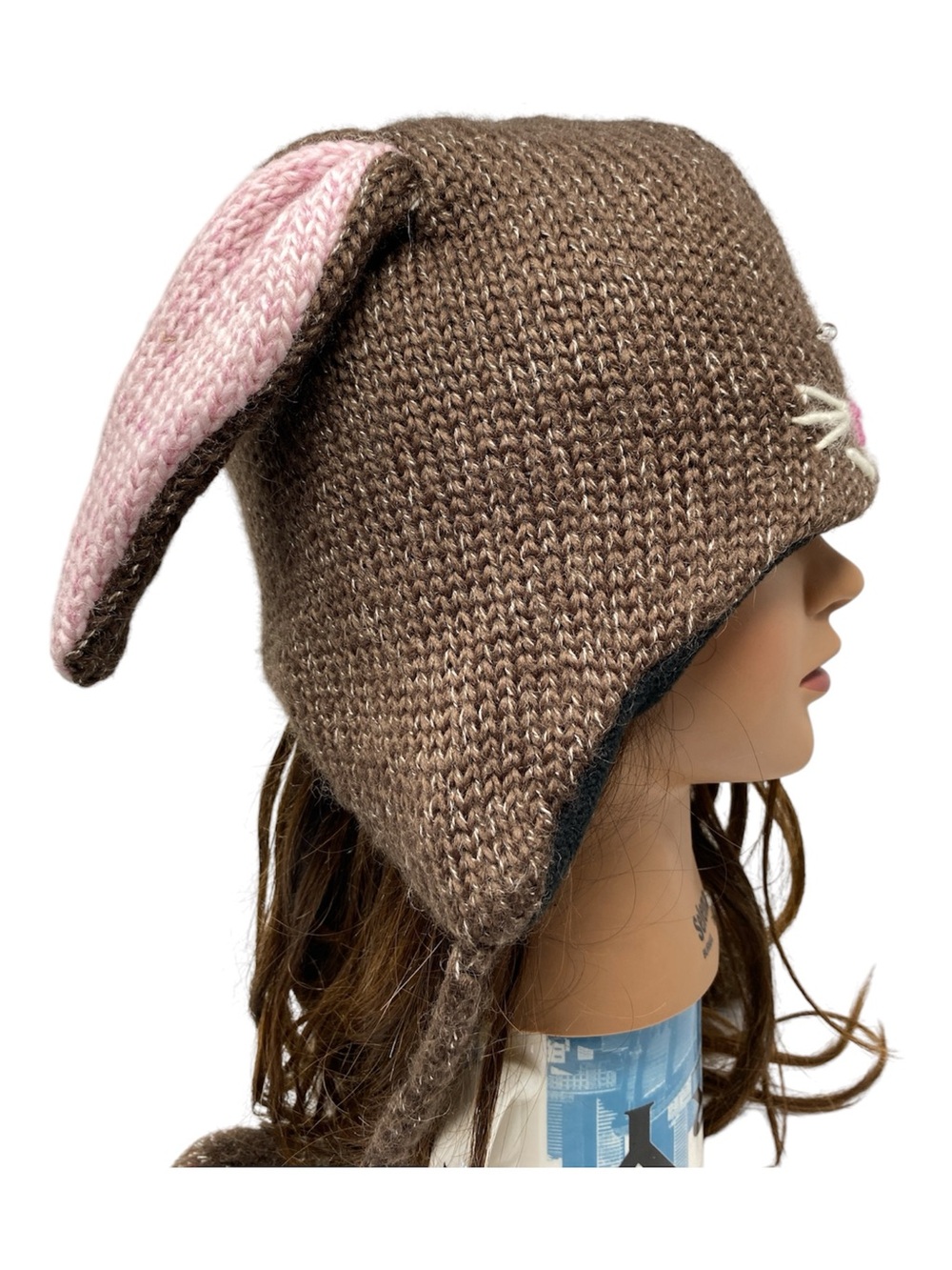 DeLux Wool Blend Bunny Knit Earflap Tassel Pom Adult Beanie Fleece Lined